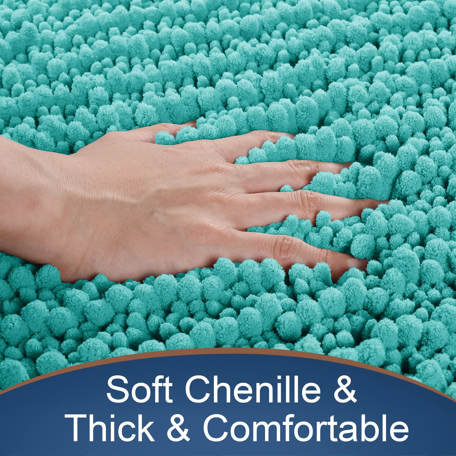 Yimobra Original Luxury Chenille Bath Mat 32 x 20 Inches  Soft Shaggy and Comfortable  Large Size  Super Absorbent and Thick  Non-Slip  Machine Washable  Perfect for Bathroom  Lake Blue